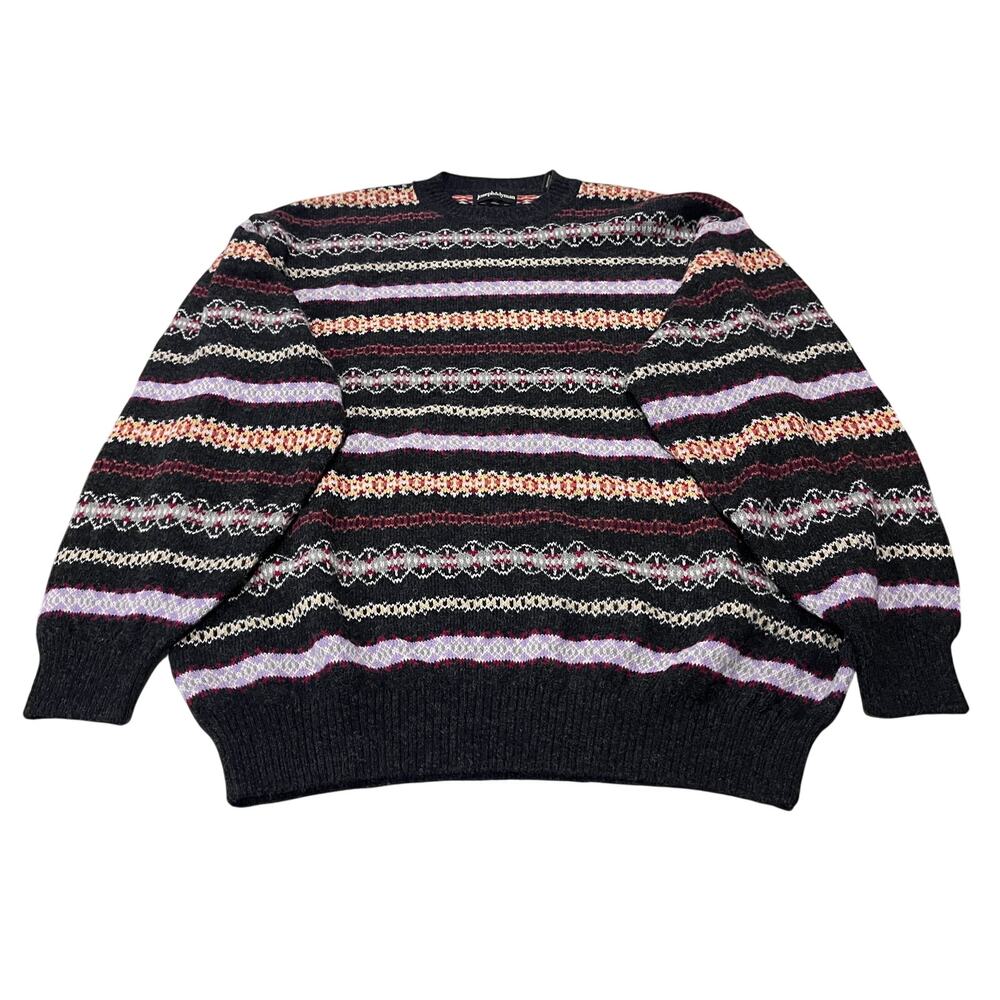 JOSEPH & LYMAN 100% Baby Alpaca Fair Isle Sweater Mens XL Charcoal